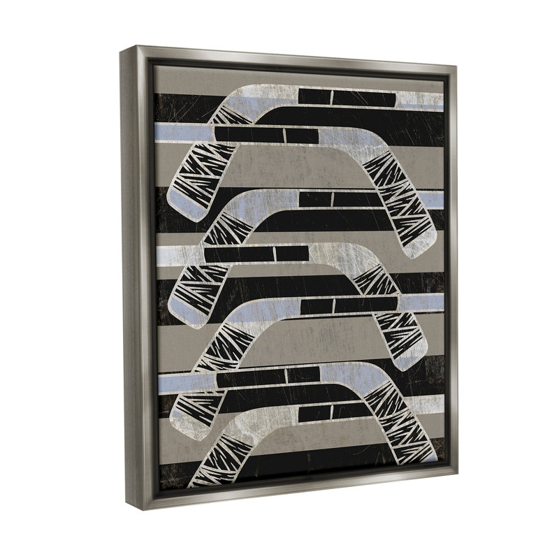 "Modern Hockey Sticks" par Lil 'Rue sur toile, Cadre flottant gris lustré, H 21 po x l 17 po