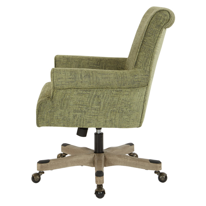 Olive Green High Back Swivel Office Armchair with Wood Base