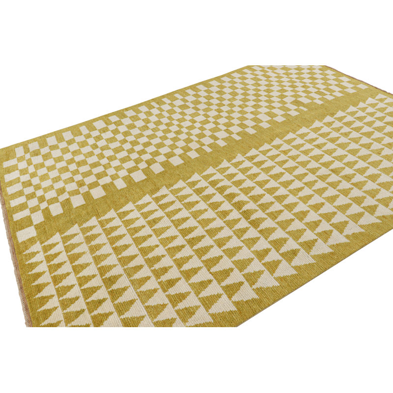 Hand Knotted Wool Geometric Area Rug, Rectangle 5' x 8'