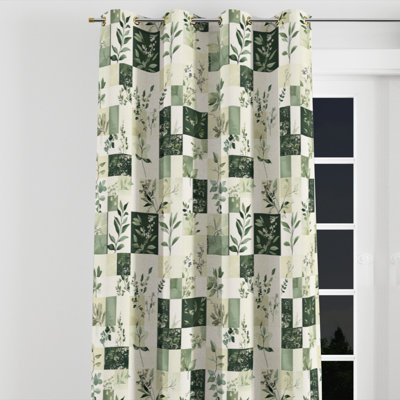 Patchwork Curtains - Country Farmhouse Meadows Quilt Velvet Grommet Curtain - 1 Panel