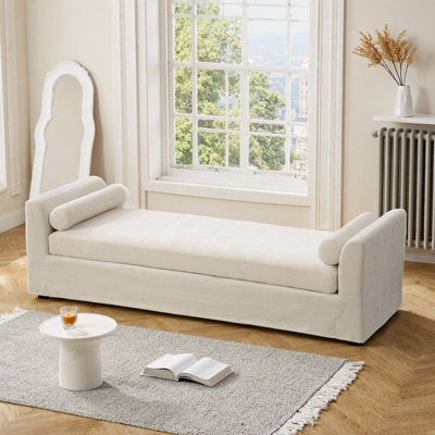Banc 88,5 po en chenille 88 po avec accoudoirs, 2 traversins, capacité de 450 lb, chambre à coucher et salon