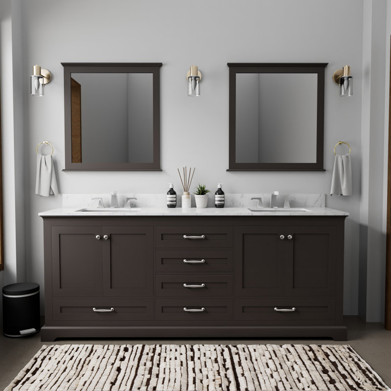 Dukes 80" Double Bathroom Vanity Set, Espresso, White Carrara Marble