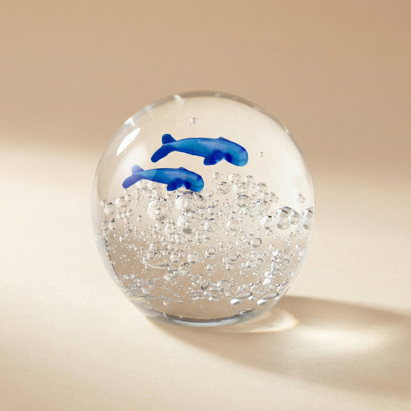 Kisor Floating Blue Whales Paperweight Decorative Orb, 3-Inch