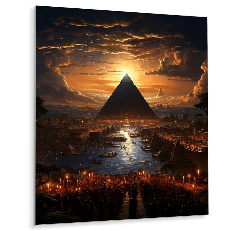 Égypte, pyramides dorées IV - Égypte, reproduction d'art sur métal, H 20 po x l 12 po x P 1 po