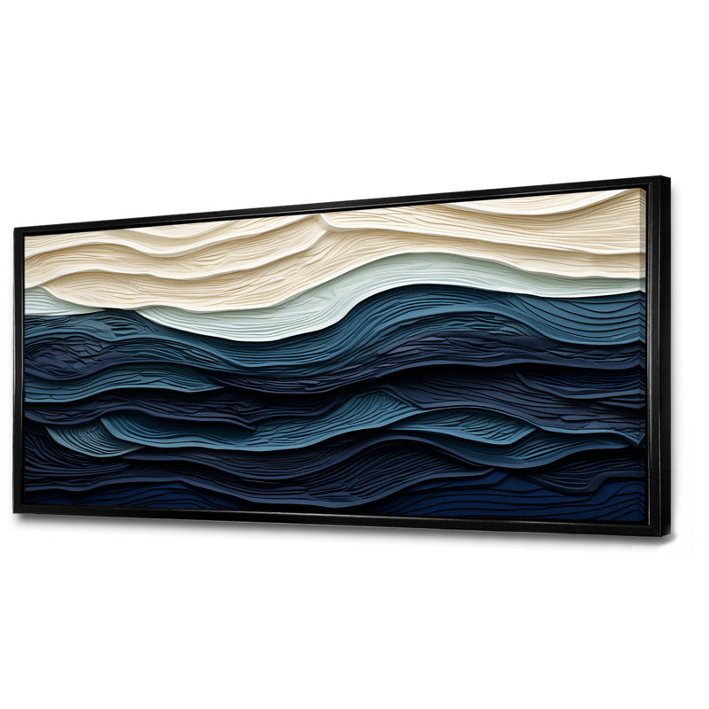 «Blue and White Coastal Waves», impression murale abstraite sur toile côtière, H 28 po x l 60 po, Noir