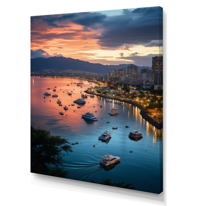«Roscommon Honolulu Beautiful Cityscape Spot II», reproduction, H 32 po x l 16 po x P 1 po, Toile tendue