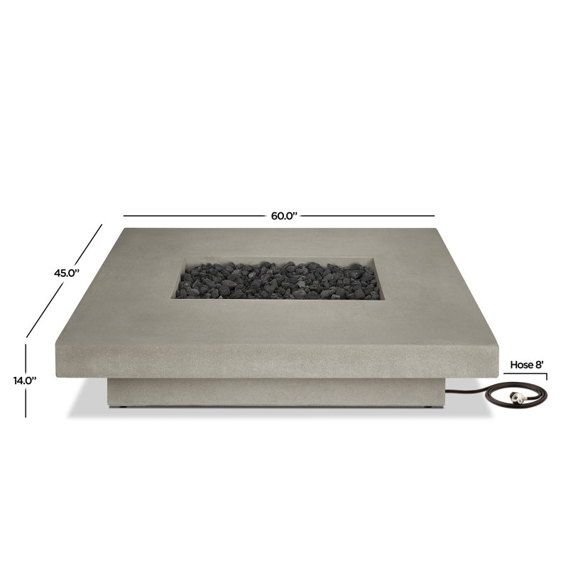 Geneva Rectangle Concrete Propane Fire Pit Table by Jensen Co., Flint, 14" H x 60" W x 45" D