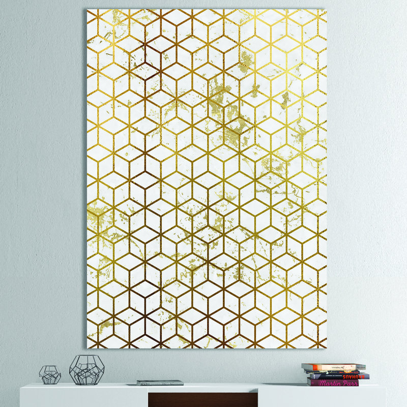 «Yello and Gold Geometric Cubes», reproduction sur toile, H 20 po x l 12 po x P 1po