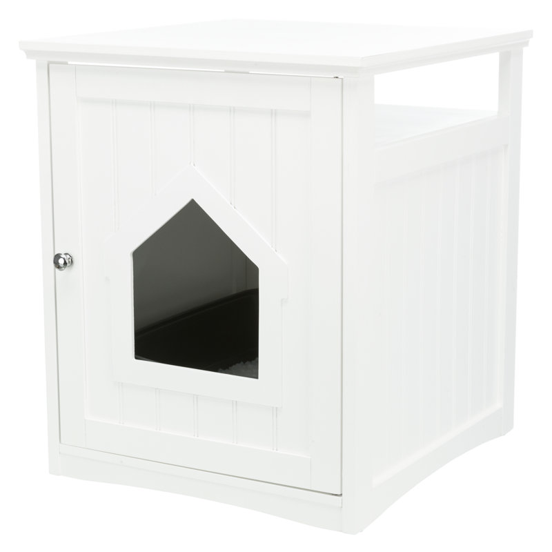 TRIXIE Litter Box Enclosure Hide Litter Boxes Storage Drawer Indoor Cat Home, Accent Table, White