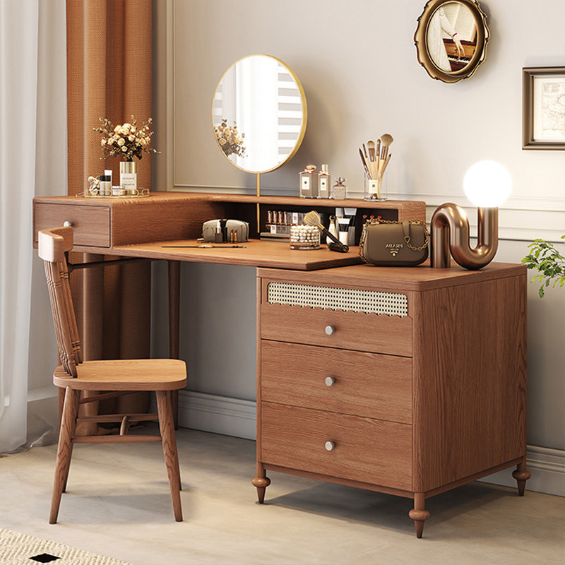 Coiffeuse avec miroir lumineux, 4 tiroirs, prise de courant
