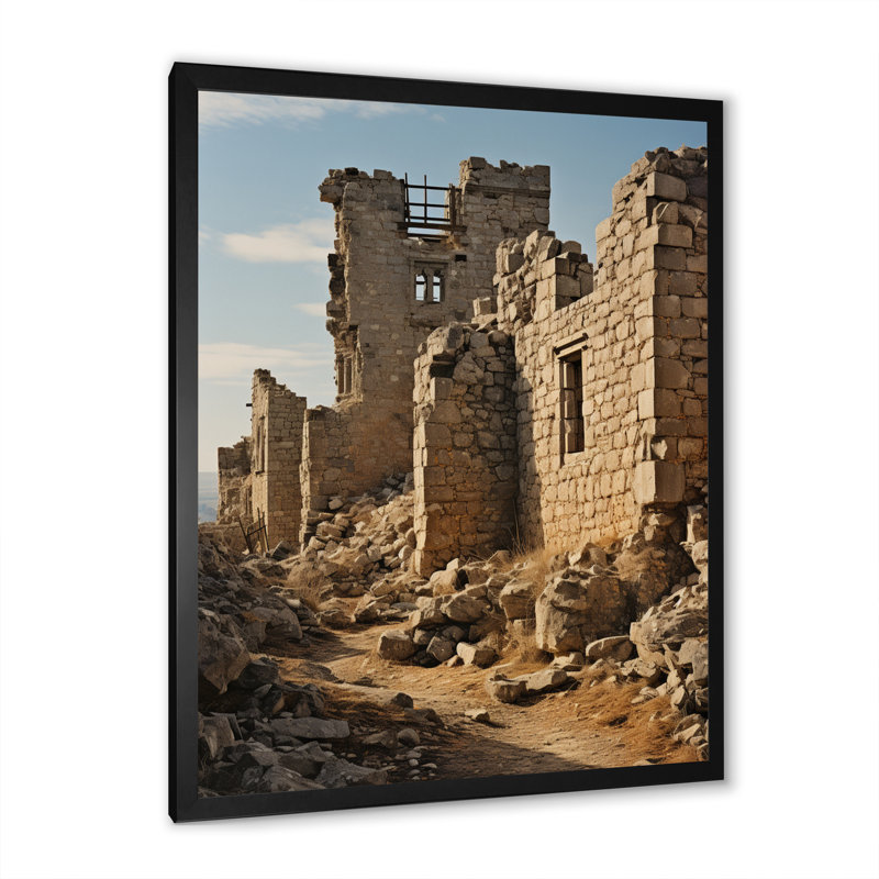 Châteaux, ruines antiques vieillies sur toile, Cadre photo noir, H 20 po x l 12 po x P 1 po