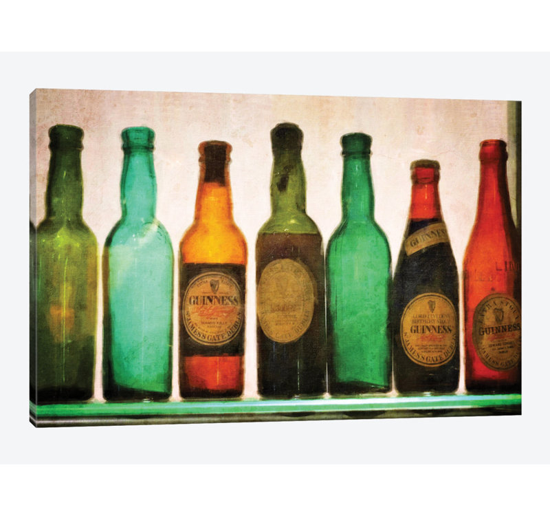 « rétro guiness bouteilles », impression sur toile, H 8 po x l 12 po x P 0,75 po, Toile tendue, Pas de tapis