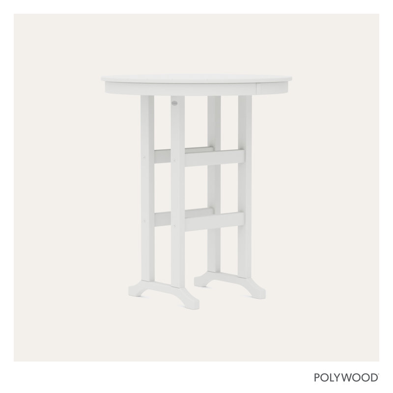 POLYWOOD Round Farmhouse Bar Table, White, 36"