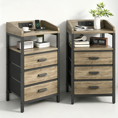 Nightstand With 2 USB Ports and Outlets, Night Stand For Bedroom,end Table With 3 Drawers (Set of 2)