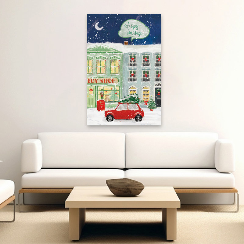 Hometown Holiday III - Blue Cars Christmas Green Art, H 60 po x l 40 po