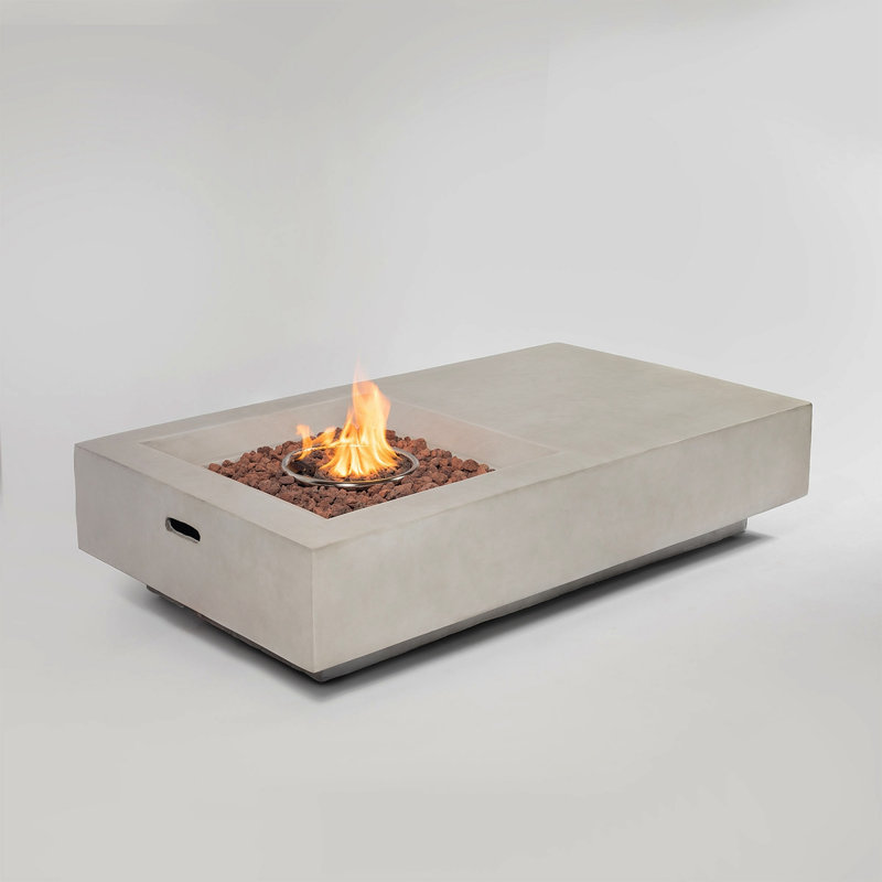 Table de foyer d'extérieur au gaz propane 60 po, foyer d'extérieur rectangulaire en béton de 50 000 BTU pour patio extérieur - gris clair