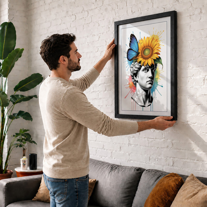 Crowned in Sunflower Eclectic - Framed Print, A2 - 59.4 x 42.0 cm, Oak