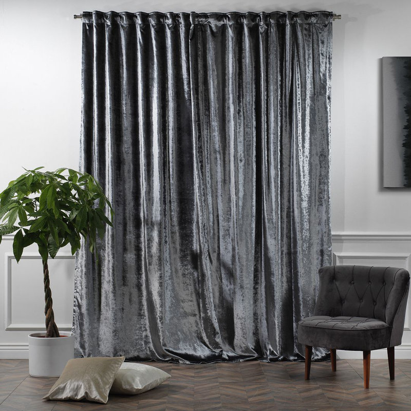 Panneau de rideau simple doublé occultant en velours brillant extra large et très long, L 52 po x L 228 po, 18 gris