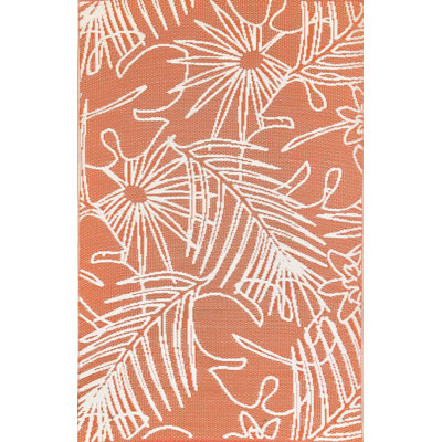 Tapis intérieur / extérieur floral ivoire / orange crocheté à la main