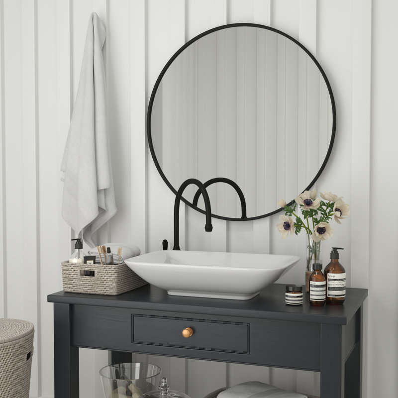 Miroir d'appoint mural incassable Nafne, Noir, 36 po x 36 po