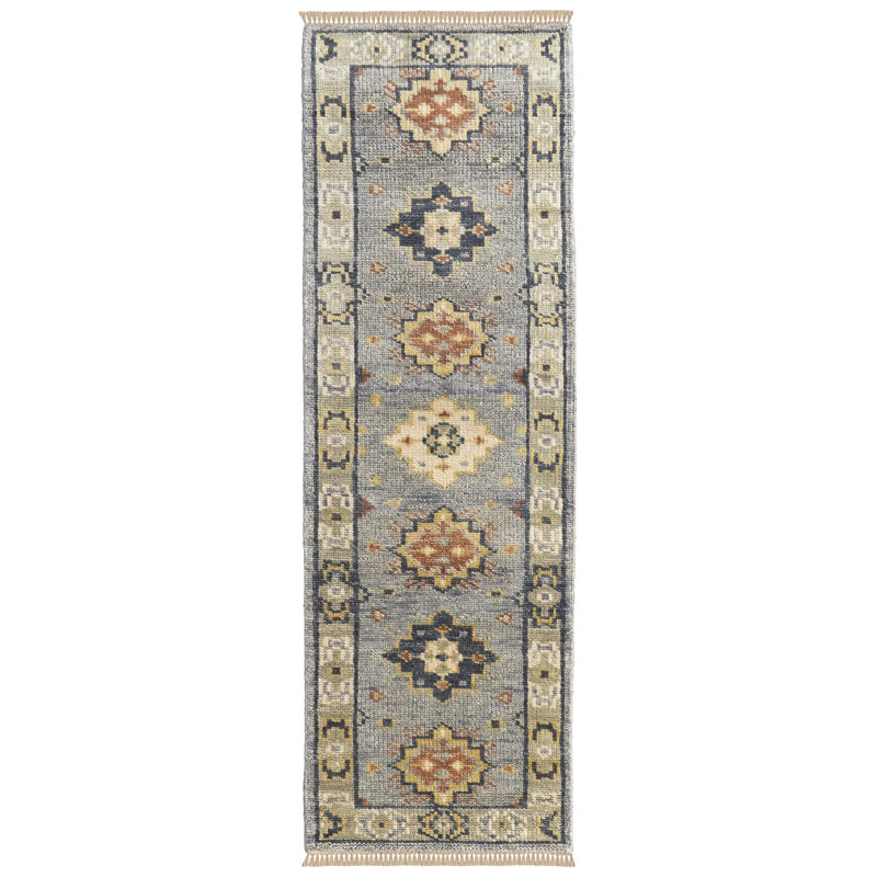 Nacy Wool Oriental Area Rug, Runner 2'6" x 12', Gray