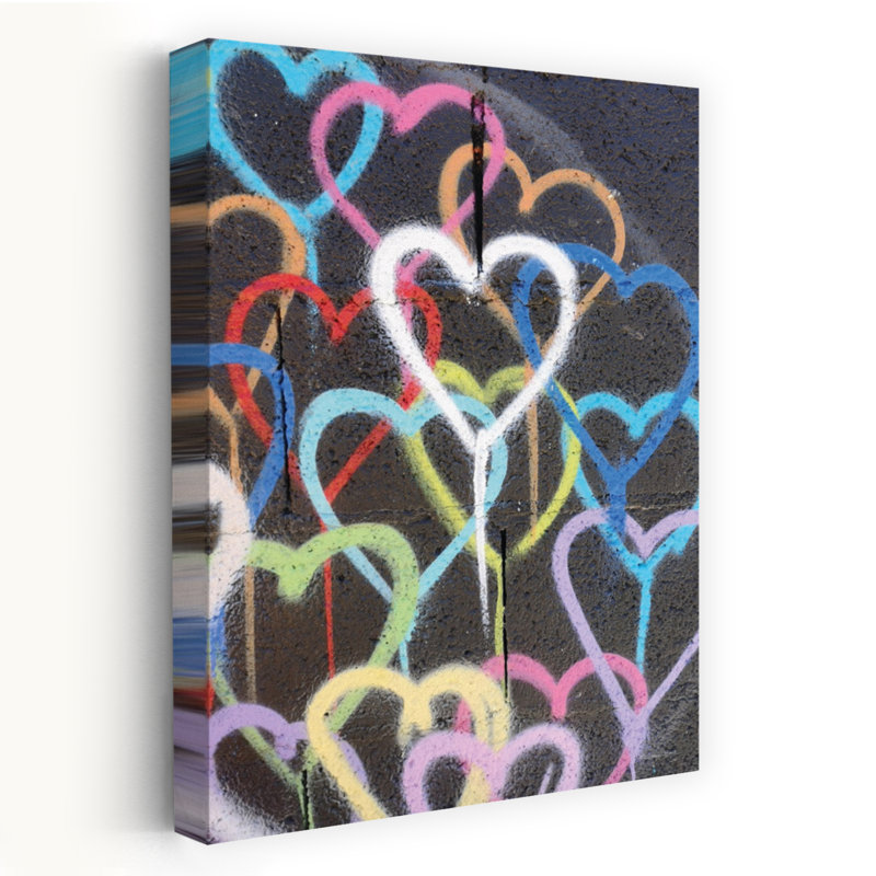 Graffiti, cœurs, art abstrait coloré, architecture urbaine contemporaine, H 24 po x l 16 po