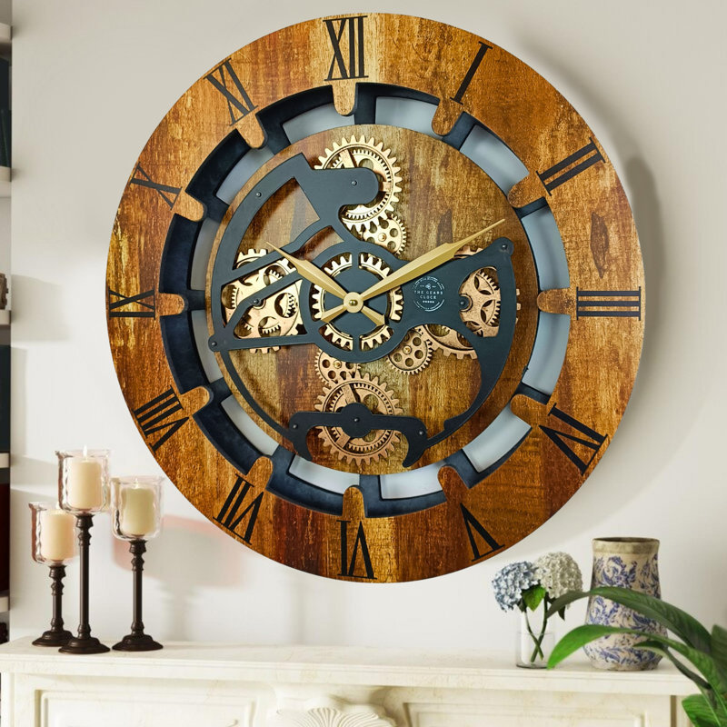 Solid Wood Wall Clock, Vintage Brown