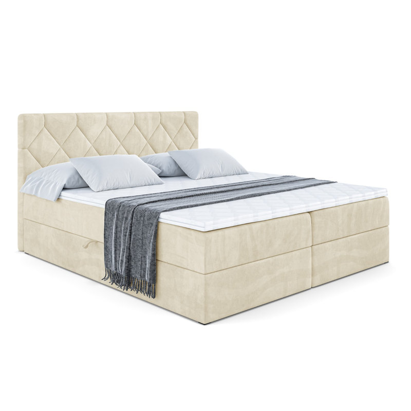 Bed, 160cm W x 200cm L, Beige