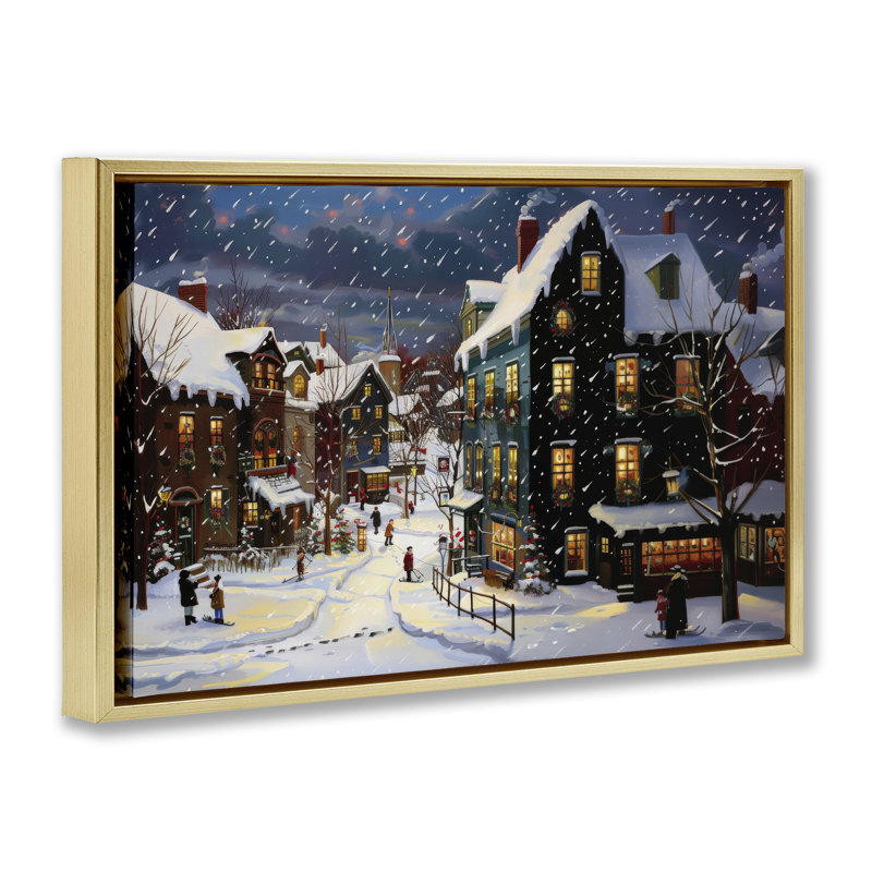 Toile «Frozen Urban Charm» par Lazar Studio, Cadre flottant métallique doré, H 17 po x l 25 po