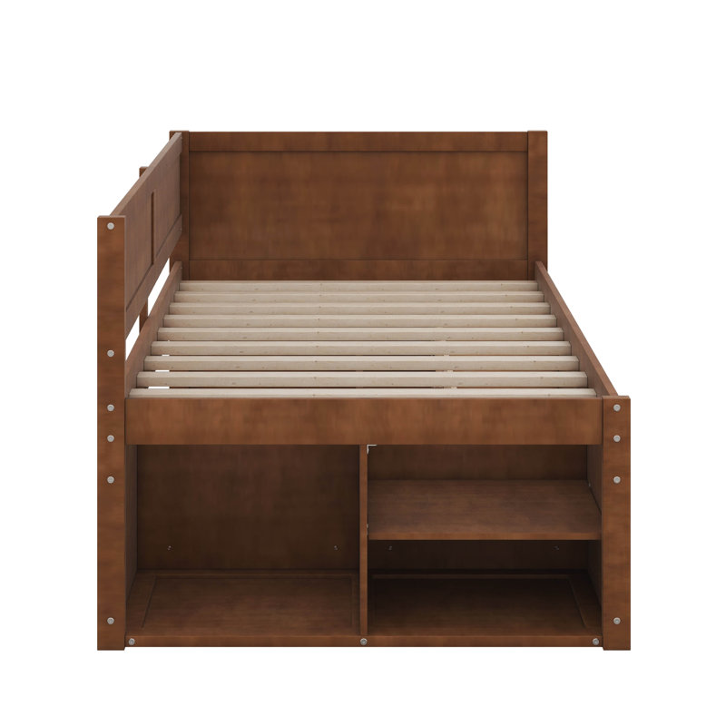 Lit de jour avec tiroirs et tablettes, Noyer, Lit simple