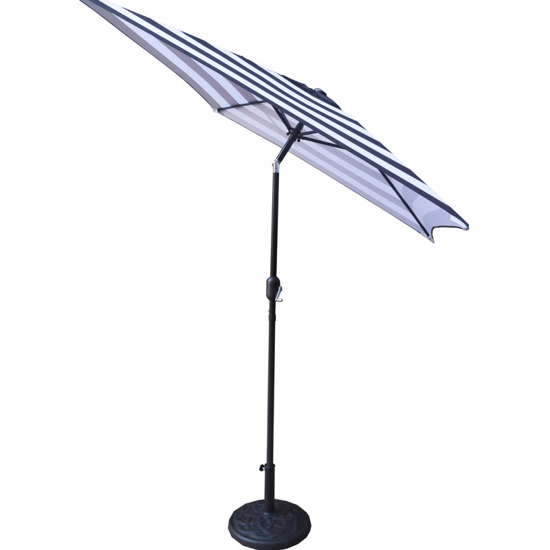 Parasol de marché rayé noir / blanc 9 pi avec inclinaison et manivelle