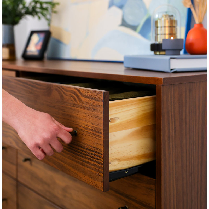 wayfair mid century modern dresser Chiasson Mid-Century 6 Drawer Double Dresser Color: Walnut