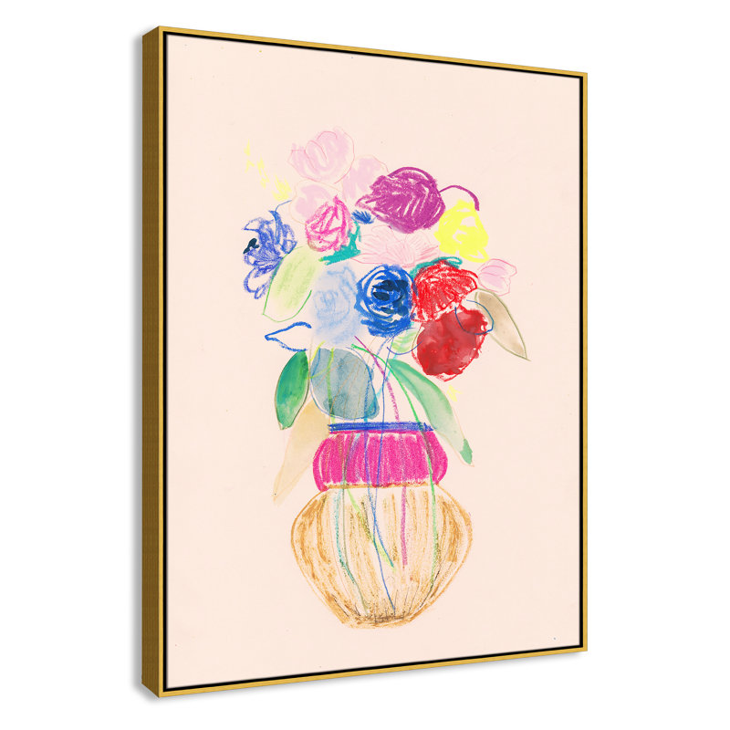 «Simple Floral II» par Bea Dina, Pas de tapis, H 49,5 po x l 37,5 po x P 2 po, Toile avec cadre flottant or