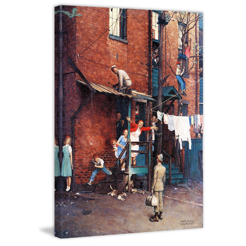 « homecoming g.i. » par norman rockwell, reproduction d’art sur toile tendue, H 31 po x l 24 po