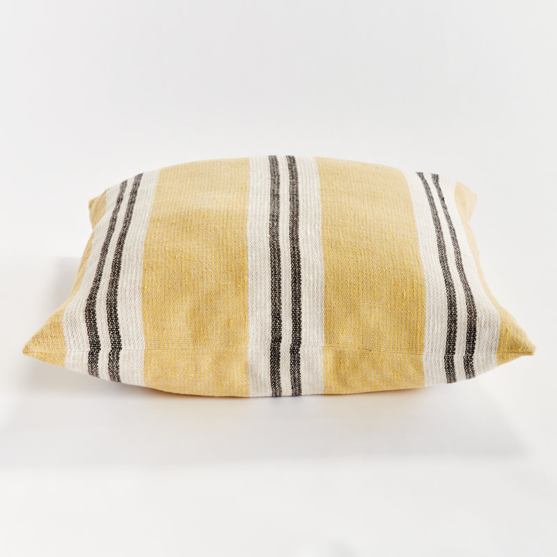 Finn Linen Throw Square Pillow Cover & Insert, Square 24" x 24", Ochre/Charcoal Striped 1