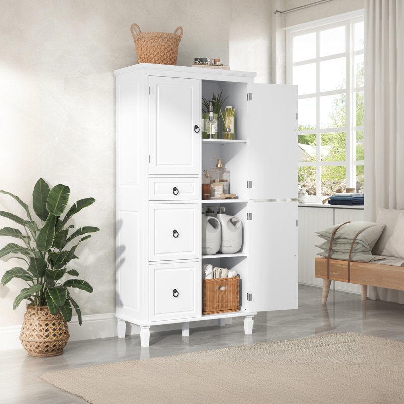 Armoire de rangement multifonctionnelle pour la salle de bain: tablettes réglables, 3 tiroirs, 3 compartiments fermés