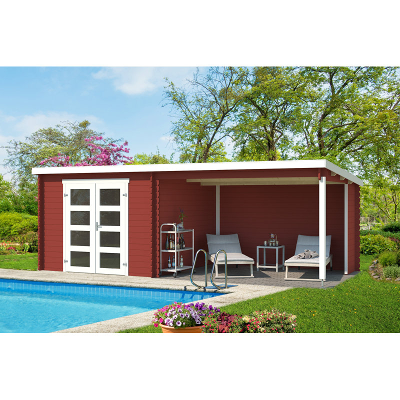 Lasita 275 - 20 x 10 Ft. Summerhouse With An Undercover Canopy (28mm), NOVIA PLUS SWEDISH RED