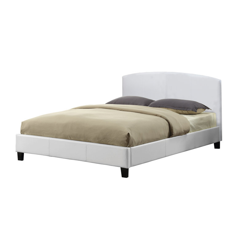 Lit plateforme tapissier moderne avec tête de lit incurvée, cadre de lit en similicuir, aucun sommier requis, blanc, simple