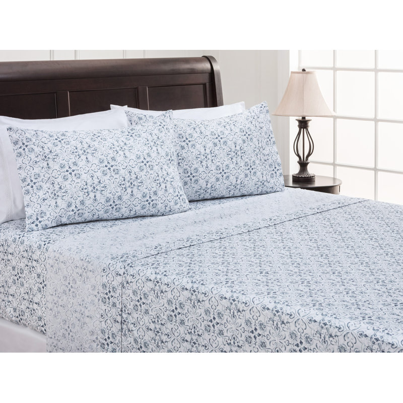 Blue and White Queen Microfiber Printed Sheet Set