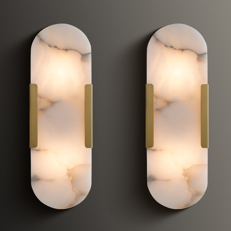 Anjuta Brass/ Natural Alabaster Wall Sconces for Bathroom, Bronze
