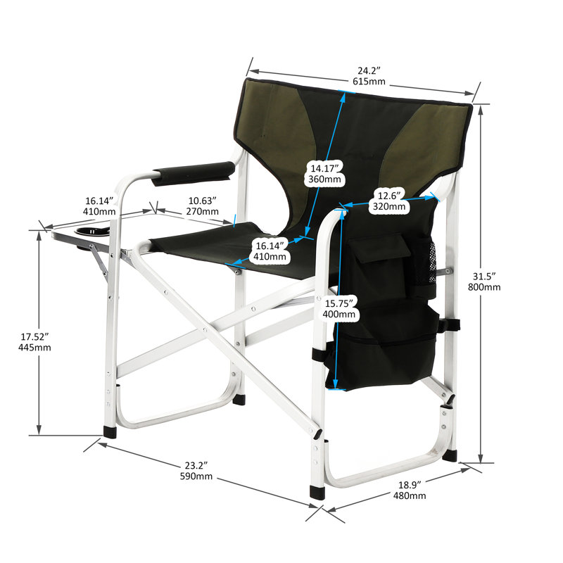 Chaise pliante avec table d'appoint et rangement pour les poches d'extérieur