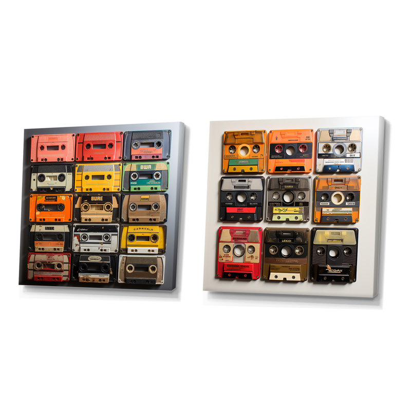 Vintage Cassette Collages I - Cassette Tapes, lot de 2, Toile tendue, H 36 po x l 73 po x P 1,5 po