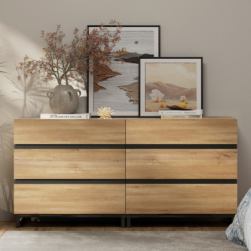 Commode Aadam pour la chambre à coucher, organisateurs de placard et rangement avec 6 tiroirs, commode avec base en métal, commode moderne en bois pour le salon, la chambre à coucher