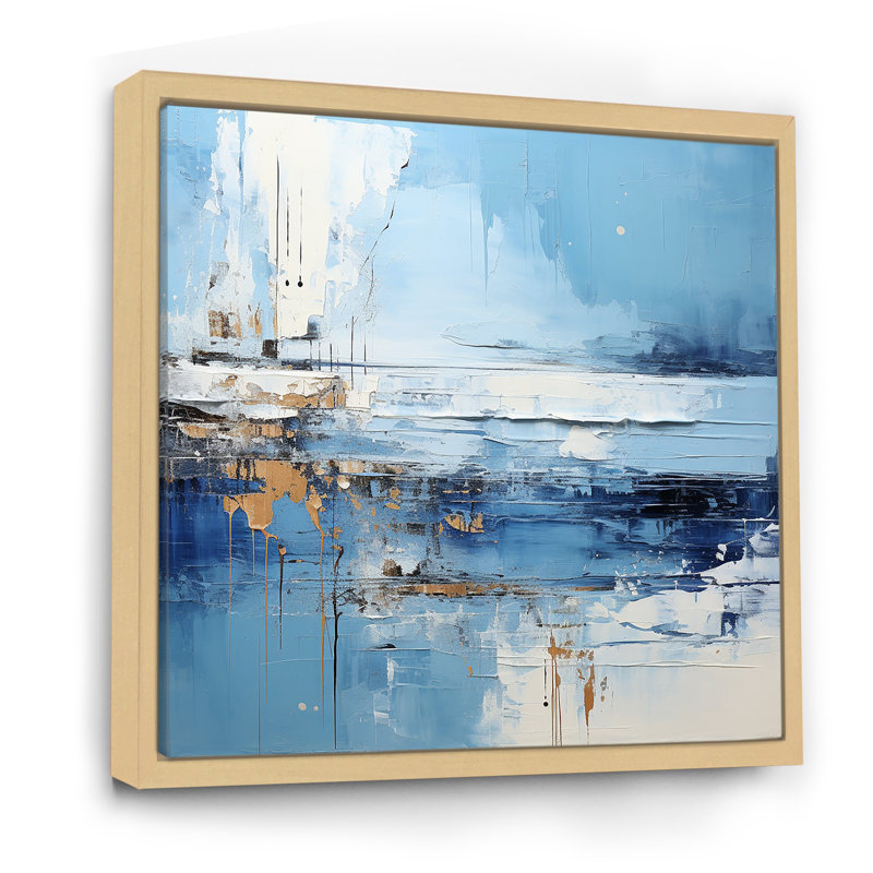 «Blue and Beige Tranquility Beach III - Coastal Minimalisme», art mural, Cadre flottant brun, H 16 po x l 16 po x P 1 po