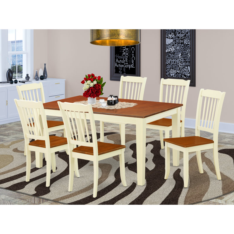 7 Piece Dining Room Furniture Set Consists of a Rectangle Kitchen Table with Butterfly Leaf and 6 Dining Chairs, Buttermilk & Cherry