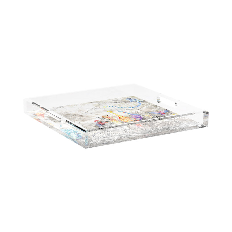  Arcadia Tiger And Zebra Scene Acrylic Square Decorative Tray, 2" H x 15" W x 15" D