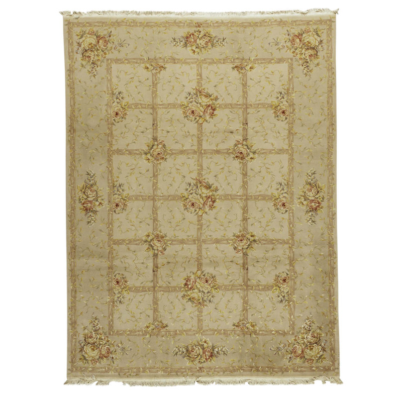 Hand Knotted Oriental Area Rug in Beige