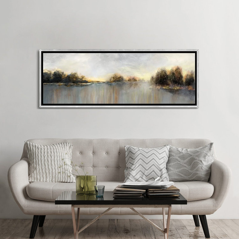 " Rain At Dawn " by Nan, 24" H x 72" W x 1.5" D, Silver Framed