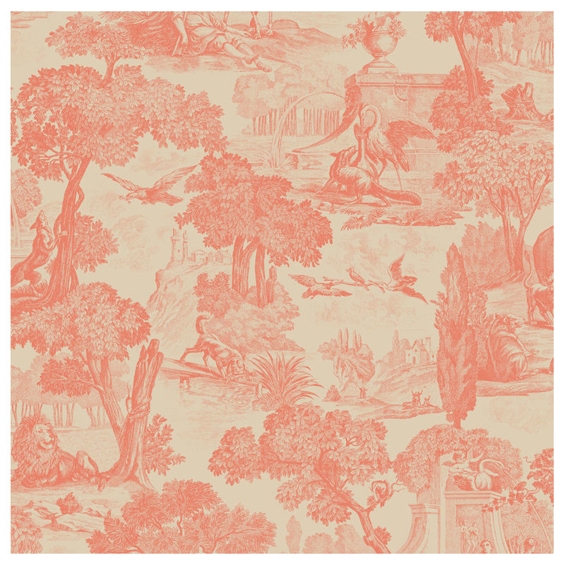 Versailles Toile Wallpaper Roll, Coral