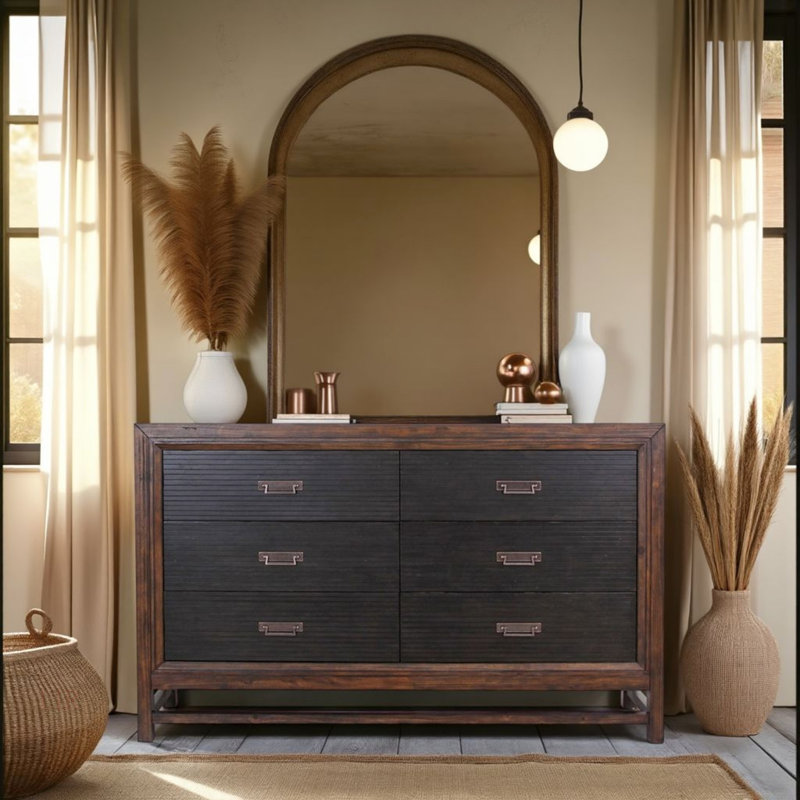 Commode à six tiroirs, aucun assemblage requis, finition à deux tons (commode